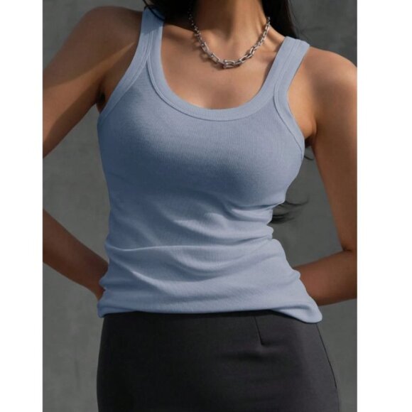 Shein DAZY Solid Ribbed Knit Tank‎ Top in Dusty Blue - Size XL - Picture 1 of 5